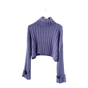 Arizona Jean Company Purple Chunky Knit Turtleneck Cropped Sweater Size Large